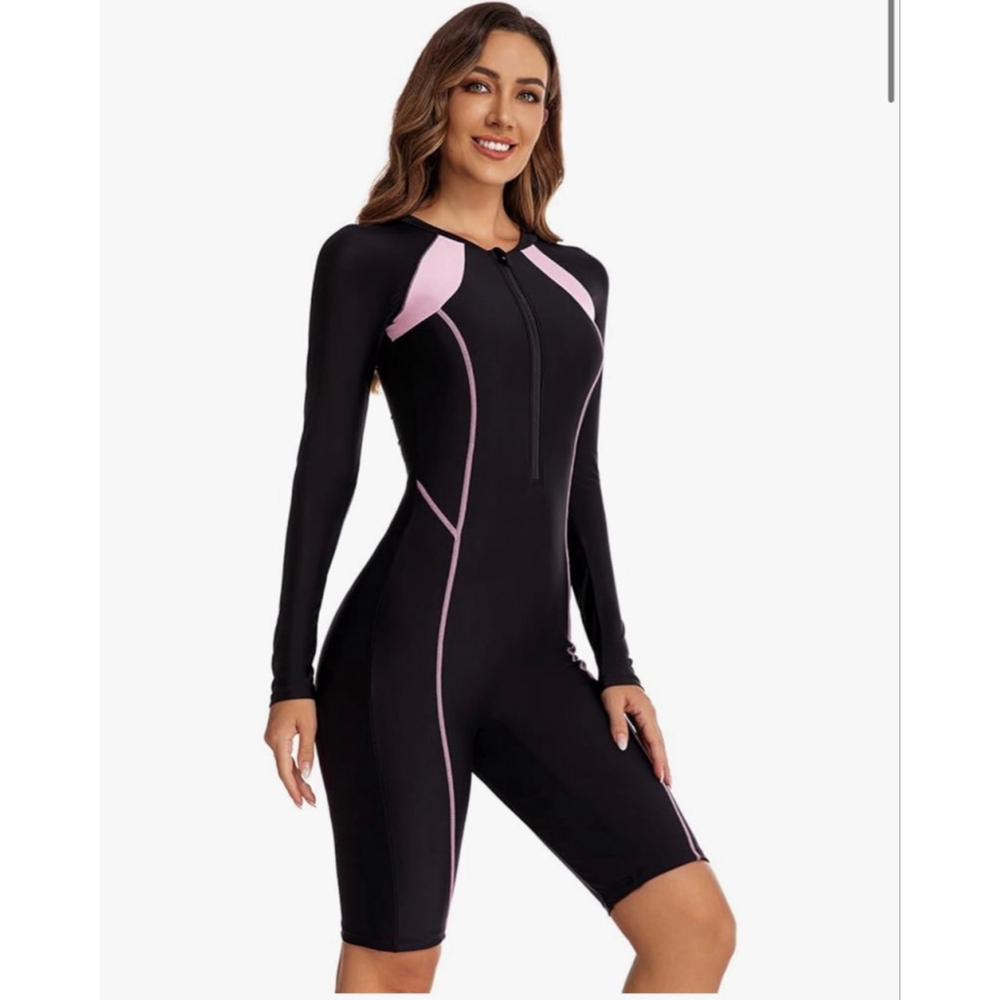 NEW Long Sleeve Boyleg Rash Guard 1 Pc Swimsuit Athletic UPF 50 Surfing L